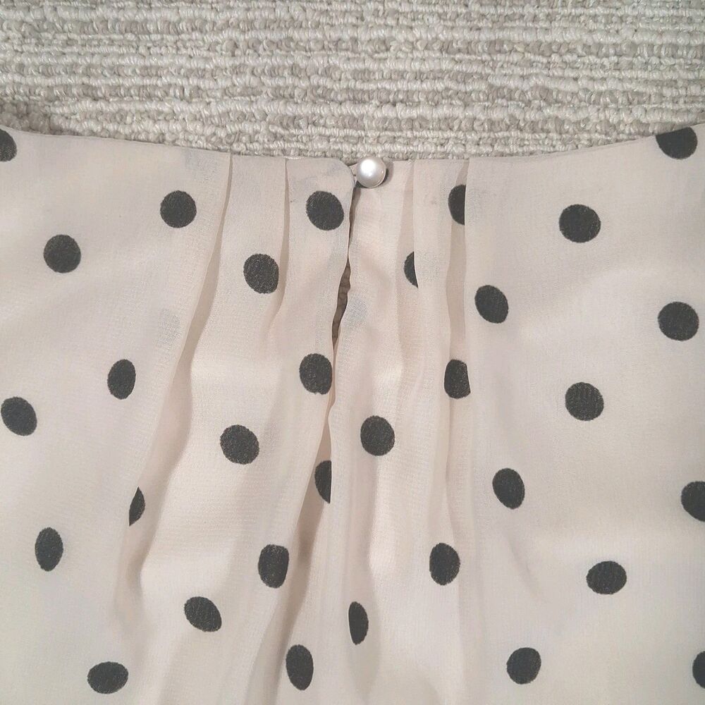 Roz & Ali Polka Dot Blouse Cream Black Tie Sleeve Bow Cuff Round Neck Top SZ M - Picture 10 of 10
